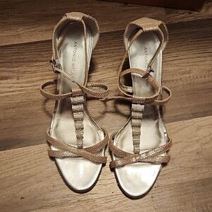 ANTONIO Melani Metallic Heel Beaded Sandals Size 9.5 Prom!!